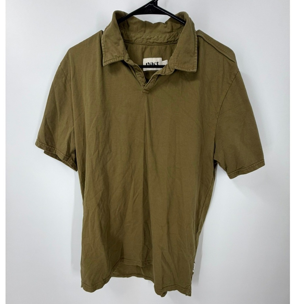 Pact Mens Organic Cotton Short Sleeve Polo Shirt Olive‎ Green Size L Large